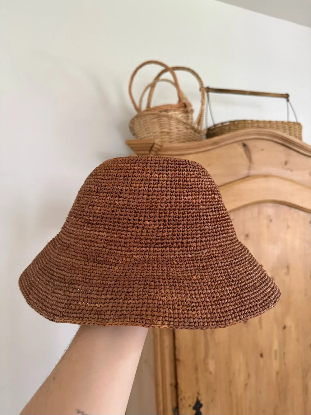Janessa Leone Brown Woven Bucket Hat